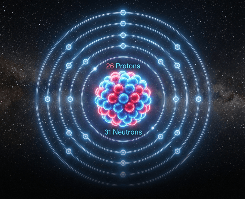 Iron Atomic Structure (Fe-26, Fe-56, Fe-57)